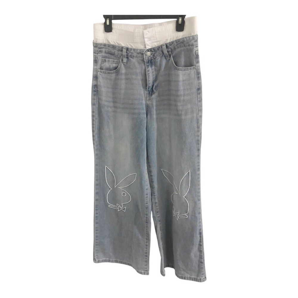 PLAYBOY Light Blue Flare Jeans with Bunny Design